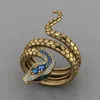 Charme doré serpent anneau bleu strass incrusté serpent anneau pour hommes et femmes mode Noble bijoux cadeaux livraison directe