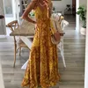 2023 Style bohème nouvelle jupe licou taille haute col en v imprimé robe florale robe pour femmes