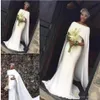 Senaste Satin Mermaid Wedding Dresses African Girl With Cape Zipper Back Arabiska brudklänningar Bröllopsklänningar2047