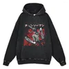 Hommes Hoodies Tronçonneuse Homme Graphique Imprimé Pull Dessin Animé À Capuche Streetwear Hommes Lavé Harajuku Coton Sweat Vintage Hip Hop