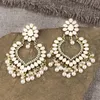 Bohemian Pearl Tassel Earrings for Women Ethnic White Drip Oils Drop Shaped Dangle Indian Earrings Woman Wedding Jewelry