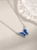 2023 Fashion New Art S925 Sterling Silver Drop Gel Inlaid Zircon Deep Blue Butterfly Necklace for Women's Versatile Luxury Necklace