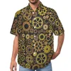 Camisas casuais masculinas Steampunk Gear Art Loose Shirt Masculina Beach Golden Cogwheel Hawaiian Graphic Manga Curta Engraçada Blusas Oversized