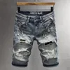 Jeans pour hommes mode Vintage hommes Patchwork concepteur rétro bleu élastique coupe ajustée déchiré court de haute qualité décontracté Denim Shorts