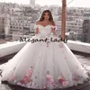 Luxury Ball Gown Wedding Dresses 2023 Sweetheart Off Shoulder Pink Flower Bridal Gown Backless Sweep Train Bride Dress Plus Size2112