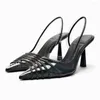 Dress Shoes 2023 Women High Heels Slingback Rhinestone Transparent Stiletto Pointe Wedding Bride Office Woman Clear Heel