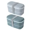 Ensembles de vaisselle 2Set micro-ondes 2 couches boîte à lunch avec compartiments étanche bento conteneur gris vert