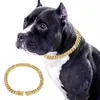 犬の襟強いメタルチェーンゴールドキューバリンク犬ネックレスステンレス鋼ペットチョークシャイニーダイヤモンドシルバーショー