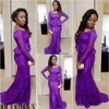 Manches longues Aso Ebi robes de bal violet dentelle charmante sirène robes de soirée grande taille dos nu robe de soirée africaine209l