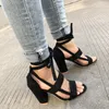 Sandals Europe Sexy High Heels Women 2023 Summer Gladiator Lace-Up Flock Casual Shoes Woman Size 34-43 Quality