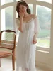 Women's Sleepwear Women Summer Vintage Princess Night Gowns With Chest Pad Fairy Pajamas Long Sleeve French Sexy Mesh Lace Nightdress