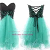 Sweetheart Prom Dresses with Black Lace Tulle Lace Up Back A Line Puffy Short Homecoming Dress Party Gowns270y