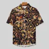 Men's Casual Shirts Steampunk Gear Art Loose Shirt Male Beach Golden Cogwheel Hawaiian Graphic Short-Sleeve Funny Oversized Blouses