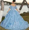 Sparkly Tulle ciel Bleu Quinceanera Robes 2023 gillter Princesse à lacets corset Robe De 15 Anos Sweet 16 Robes Gala
