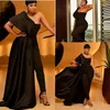 Plus La Taille Africaine Sexy Noir Combinaison Robes De Bal Appliques Paillettes Une Épaule Overskirts Robes De Soirée Avec Pantalon Costumes Party268H