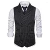 Men's Vests Tide Striped Suit Vest For Men Double Breasted Business Wedding Waistcoat Clothing Mens Slim Uniform