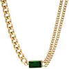 Ras du cou une pièce Punk vert cristal titane acier épais chaîne Collier pour femmes minimaliste bijoux Collier Femme