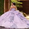 Дизайнер Новый 2021 Двойной ремешки Quinceanera платье Sparkle Sequin Lace Lavender Ball Plow