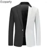 Vestes pour hommes bicolore Patchwork hommes bouton unique jolie pochette 2023 printemps automne mode noir blanc veste Costume de fête de mariage