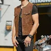 Men's Vests Vintage Brown Motorcycle Vests Men Zipper Pockets Leather Jacket All-match Sleeveless Men's Riding Vest Motor Biker Jackets 230721