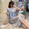 Women's Sleepwear Orange Print Pajamas Womens Nightgown Korean Style Lace Night Dress Summer Sleep Nightwear Bow Short Sleeve Home Wears