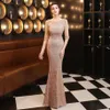 EDC8 elegancka sukienka Maxi Gold cekin sukienki wieczorne kobiety formalne koraliki z długim rękawem