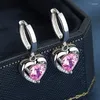 Brincos pendurados S925 prata esterlina 30 mm coração colorido grande zircão para mulheres moda noivado presente de casamento joias