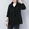 Women's Trench Coats 2023 Spring Autumn Coat Women Fashion Lining Windbreaker Drawstring Waist Stand Collar Base Female Outerwear