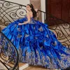 Abiti Quinceanera blu royal con scollo all'americana in pizzo Abito dolce 16 vestido de 15 anos Ball Prom Gowns346W