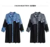 Women's Jackets Street Wear Denim Spliced Thin Outfit Women Oversized Loose Mesh See Through Cardigan Spring Long Sleeve Pleated Dresses