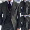 Men's Grey Herringbone Wool Suits 3 Piece Tweed Blend Vintage Peaky Blinder Groom Dress Tuxedos Prom Suit Jacket Pants Vest339j