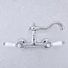 Kitchen Faucets Chrome Brass Dual Handle Hole Wall Mounted Swivel Spout Sink Faucet Bathroom Basin Cold Water Taps Dsf774