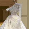 Pearls Robe de Mariee bröllopsklänning Chic nyaste anpassade pärlor långa ärmar dubai arabiska brudklänningar vestido de noiva brud gow247u