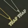 Hip Hop Rapper Shiny Diamond Pendant Gold Necklace Trap Letters Pendant Micro-Inset Zircon Jewelry 75cm Night Club Accessory Ströja kedja 1526