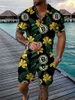 Herrspårar Summer Polo Shirt 2 Piece Short Sleeve Fashion Leaf Printing Lapel Zipper Tracksuit Male Retro Design Jogger Clothing