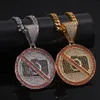 Hip Hop Rapper Men shiny diamond pendant gold necklace Iced out Trend no photo circle pendant micro-inset full zircon jewelry night club rope chain twist chain 1511