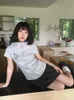 女性のTシャツアダゴールカワイイラビットイヤージッパーTシャツY2K美的ストリートウェア韓国ファッションティーショートスリーブ妖精カットコア女性フーディ230721