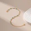 Link Bracelets Handmade Turquoise Hand String 18K Gold Plated Double Bead Chain Women National Style Jewelry Lady Gifts