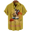 Mannen T Shirts Rockabilly Rocker Print Zomer Casual Oversized Korte Mouw Mode Single-Breasted Blouses Trend Revers Mannen