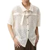 Men's T Shirts Mens Top Openwork Lace Sexy Deep V-neck T-shirt Mesh Perspective Nightclub Long-sleeved Tops Men