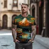 T-shirts voor heren Zomer 3D Landschap Afdrukken Patroon -shirt Straat Vrije tijd Oversized Mode Veelzijdige Ronde Kraag