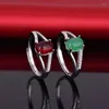 Anillos de racimo Retro 925 Joyas de plata creadas Circón rojo Piedra preciosa Anillo de dedo abierto Accesorio para mujeres Compromiso de boda Fiesta de compromiso