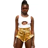 Kvinnors shorts Summer Street Fashion V Pleated Side Shiny Pu Faux Leather for Women High midja Loose Ruffle Kvinnlig delvis
