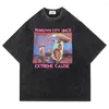 Herr t-skjortor tryckt tvättmaterial hip hop tshirt män kvinnor sommar överdimensionerad bomull tee high street t-shirt unisex kläder
