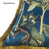 ESSIE HOME plantes tropicales feuilles de palmier motif Animal singe impression numérique velours housse de coussin taie d'oreiller avec gland doré3218