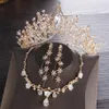 Gold Bridal crowns Tiaras Hair Headpiece Necklace Earrings Accessories Wedding Jewelry Sets cheap fashion style bride 3 Piec231E