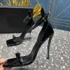 Summer Women Sandals Designer Style Sexy Patent Leather Macaron High Heels Square Head Kvinnor Catwalk Banquet Dress Shoes 35-42 med låda