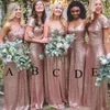 Bling Sparkly Bridesmaid Dresses 2019 Rose Gold Sequins New Cheap Mermaid Two Pieces Prom Gowns Backless Country Beach Party Dress293I