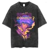 Herr t shirts vintage tvättade tshirts cowboy bebop anime skjorta harajuku överdimensionerad tee bomull mode streetwear unisex topp