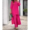 Calças femininas de duas peças 2023 verão algodão linho agasalho preto longo top solto conjunto feminino casual moda elegante senhoras 2 conjuntos